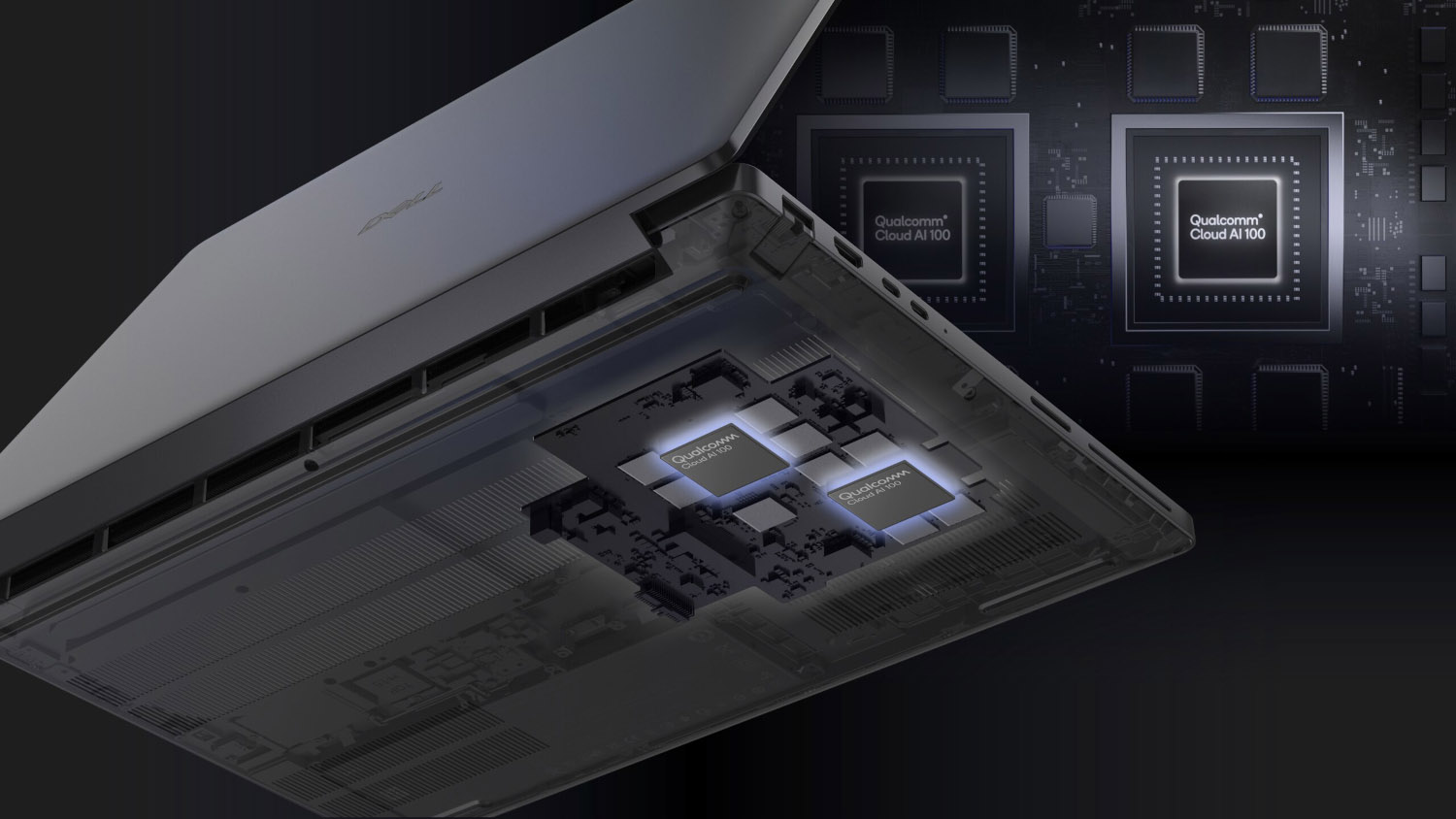 Bottom view of a laptop showing the inside