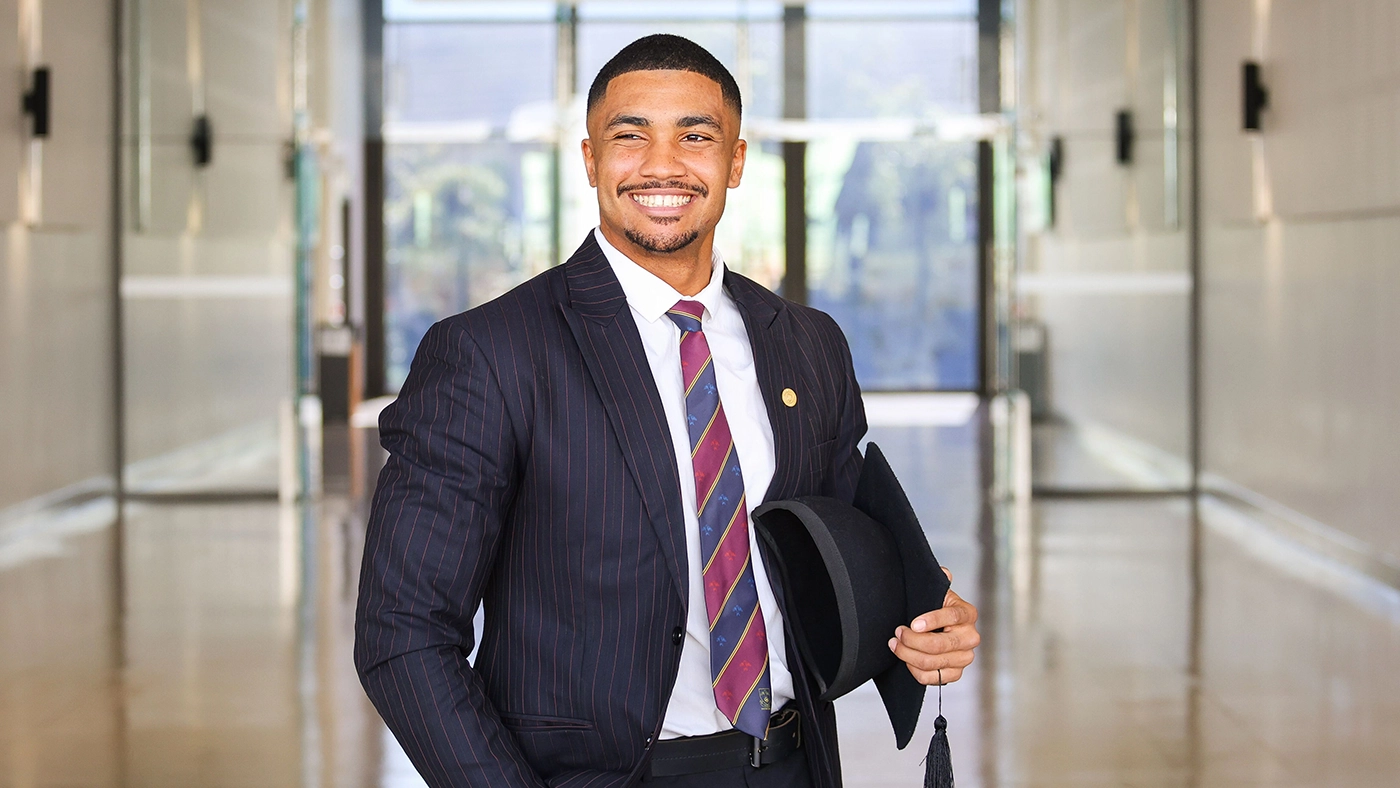 A Dell Young Leader stand in the lobby of an office.